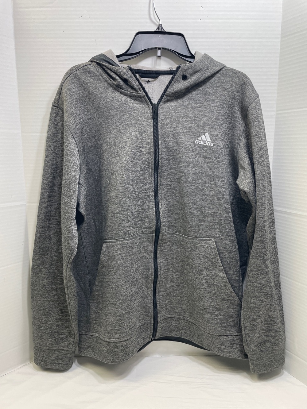 Adidas Climawarm Hoodie Mens Large Grey Heather Zip Up Logo P2P 24 L 27